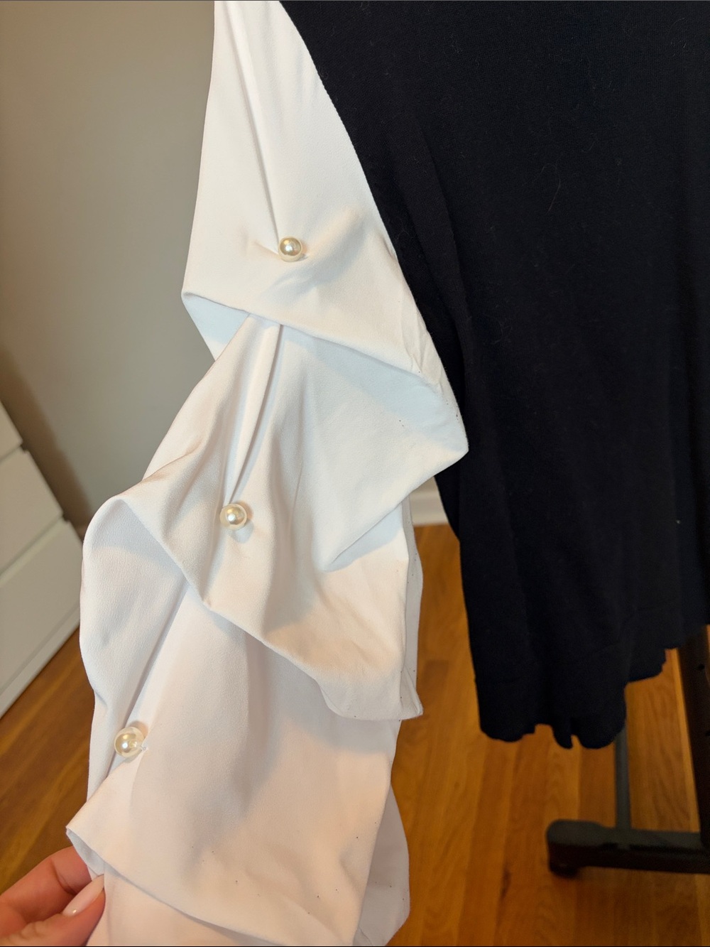CeCe Black Top with Cream Pearl-Accent Puff Sleeves - Picture 3 of 3
